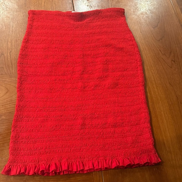 Maeve by Anthropologie Womens Smocked Pencil Skirt Red Size XL Ruffled Hem - Picture 1 of 5